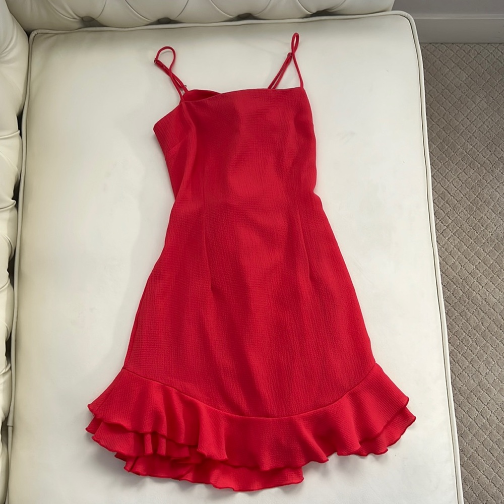 coral tie back ruffle hem lucy in the sky dress